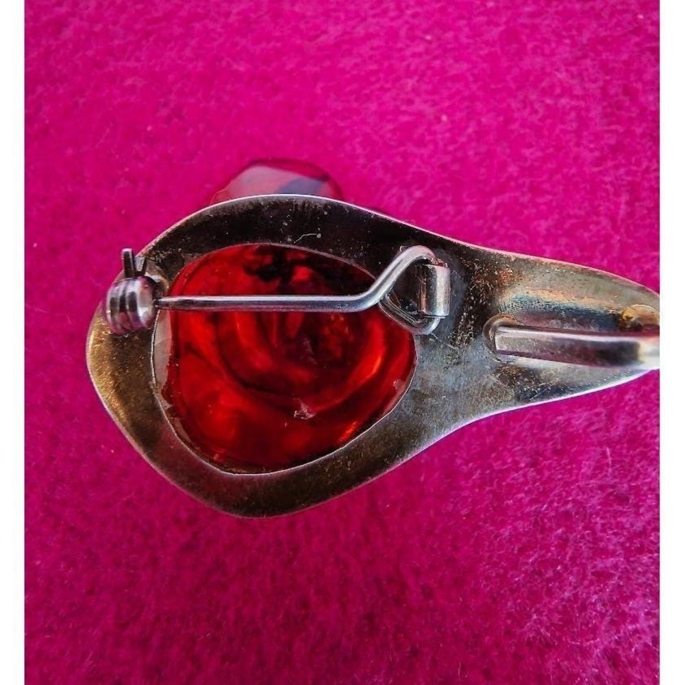 Amy Kahn Russell Vintage Carved Baltic Amber Rose Pin/Pendant Sterling Silver - Picture 3 of 7